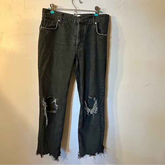 We The Free Denim - We The Free People Maggie Mid Rise Straight Leg Jeans Distressed in Washed Black